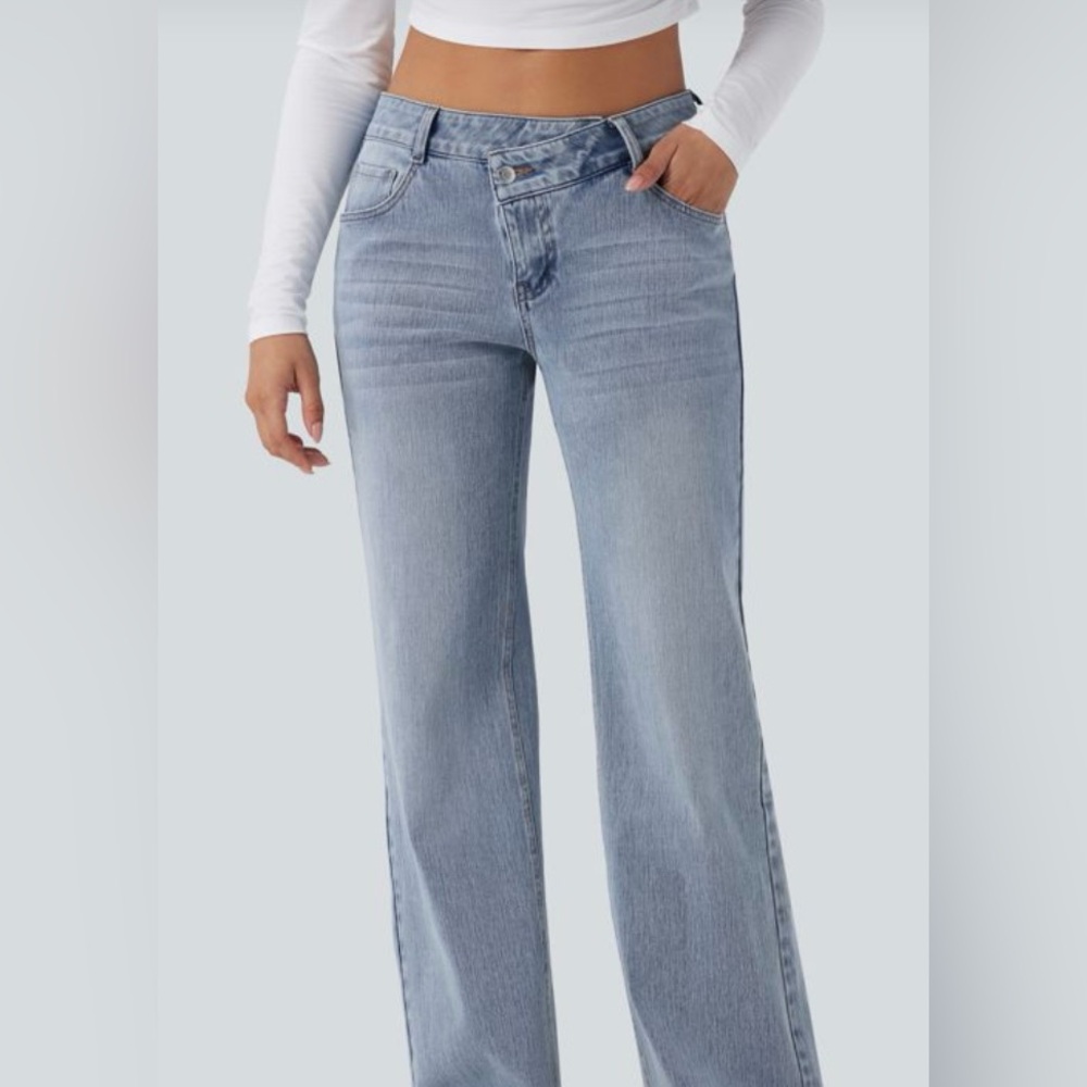 HALARA Asymmetric Flex Denim Light Blue Wash Women's Jeans S Reg NWT - Picture 3 of 7